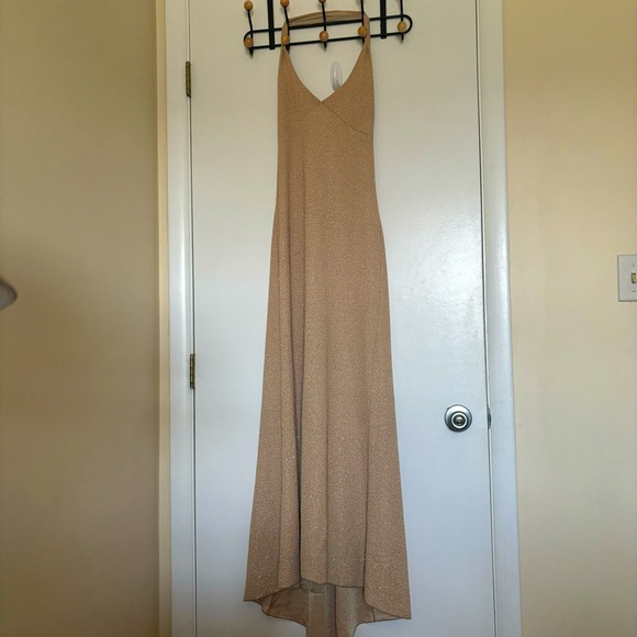 Vintage Y2K Hyphen Glamorous Gold Halter Maxi Formal Evening Dress-Size M - Picture 13 of 16